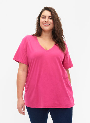 FLASH - T-paita v-pääntiellä, Raspberry Rose, Model image number 0