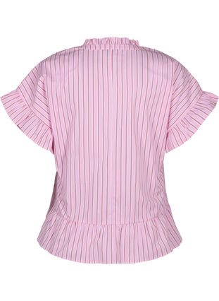Raidallinen pusero, jossa on peplum ja röyhelöitä, Pink Red Stripe, Packshot image number 1