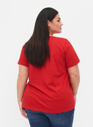 Puuvillainen t-paita tekstiprintillä ja v-pääntiellä, Tango Red ORI, Model image number 1