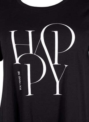 Puuvillainen t-paita tekstipainatuksella, Black HAPPY, Packshot image number 2