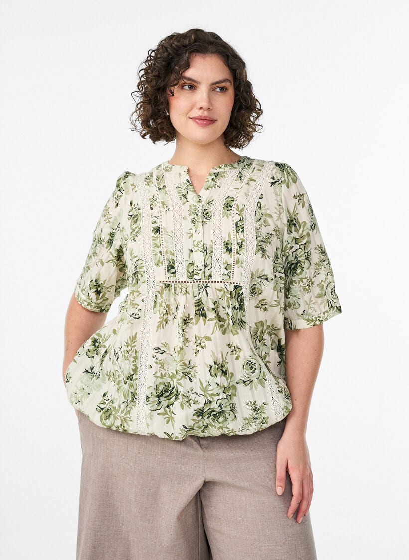 Pusero printill&auml; ja 1/2-hihoilla, Vihre&auml;, Model image number 0