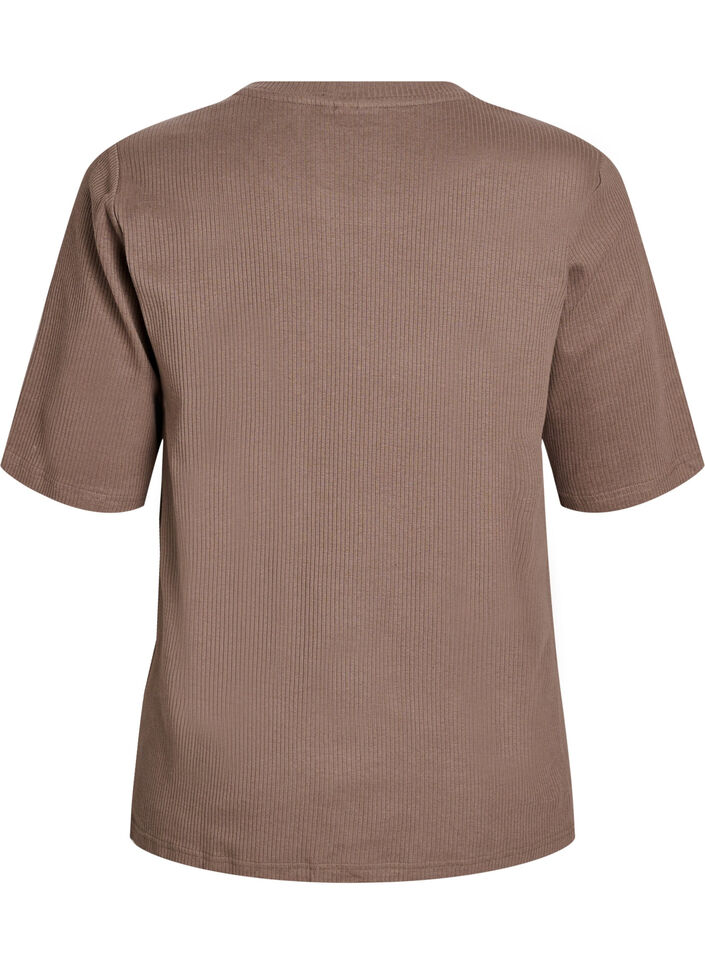 Ribattu jerseypusero, jossa on lyhyet hihat, Ruskea, Packshot image number 1
