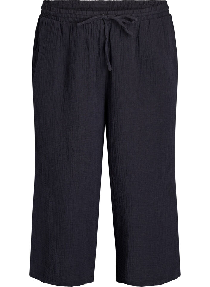 Culotte-housut, joissa on korkea vy&ouml;t&auml;r&ouml;, Musta, Packshot image number 0