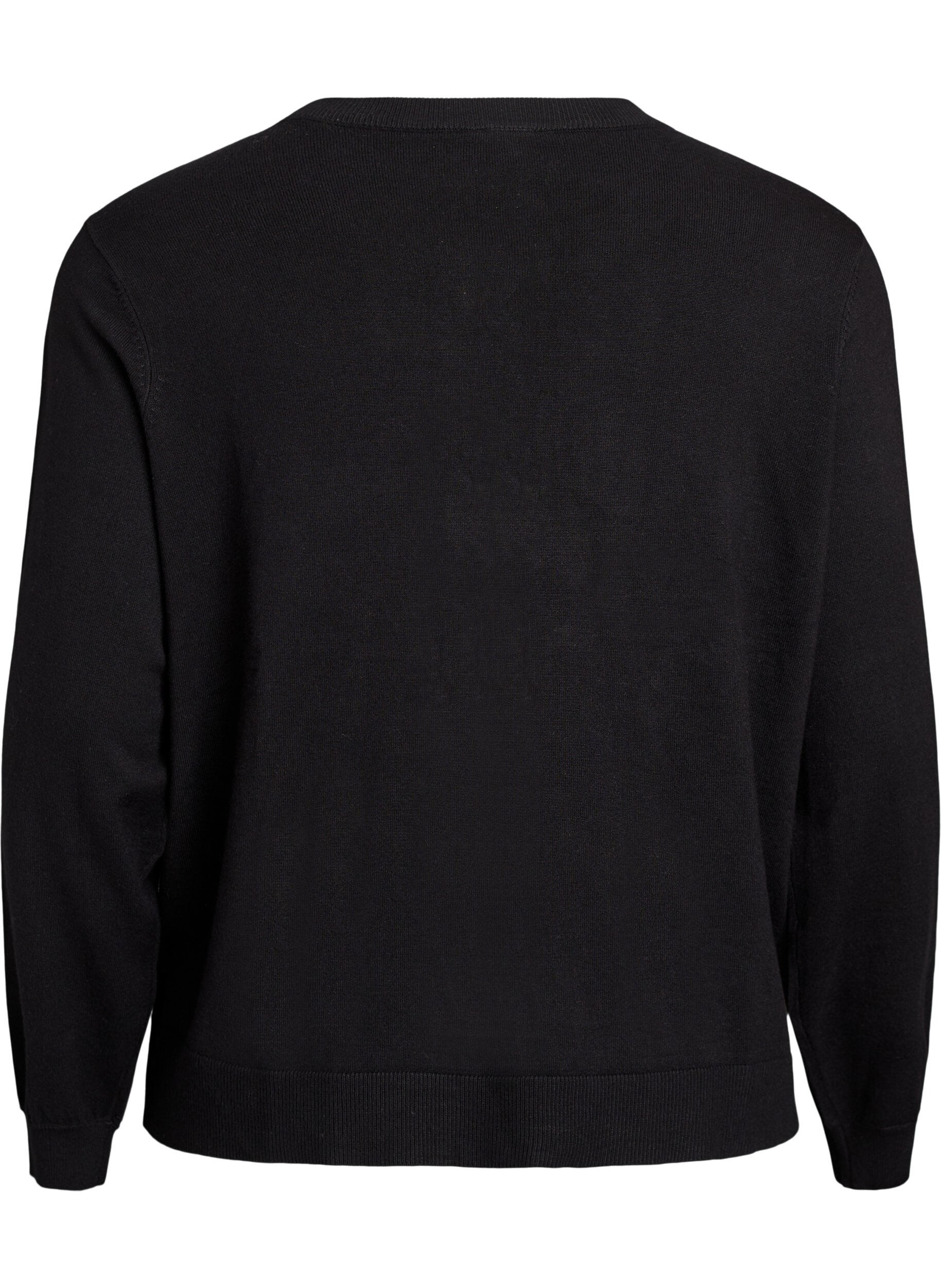 Zizzi Neuletakki helmi-kirjailluilla ruseteilla ja painonapeilla, Musta, Packshot image number 1