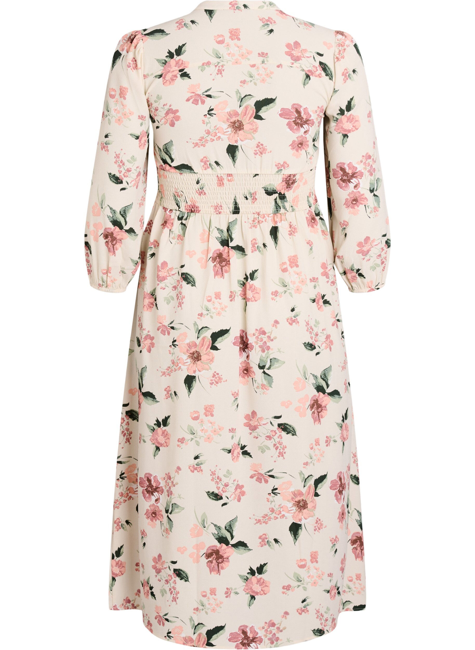ZizziMidi-mekko smockilla ja koristeellisilla napeilla, Beige, Packshot image number 1