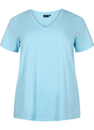 Lyhythihainen t-paita v-pääntiellä, Sky Blue, Packshot image number 0