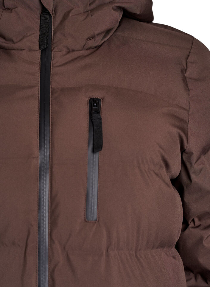Puffer-takki hupulla ja taskuilla, Ruskea, Packshot image number 2