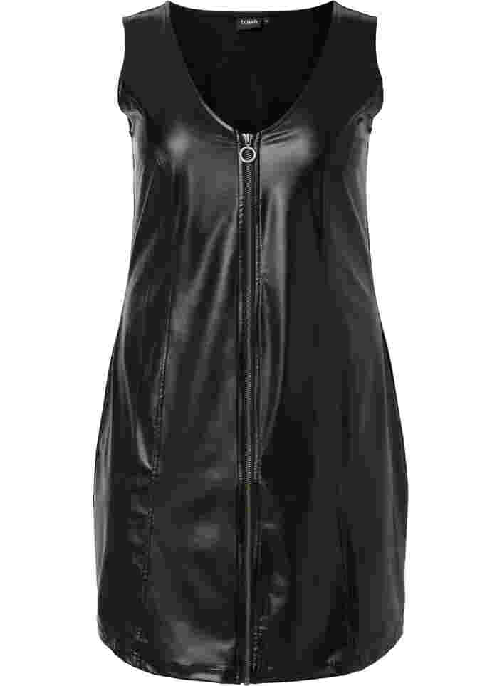 Keinonahkainen mekko  vetoketjulla, Black, Packshot image number 0