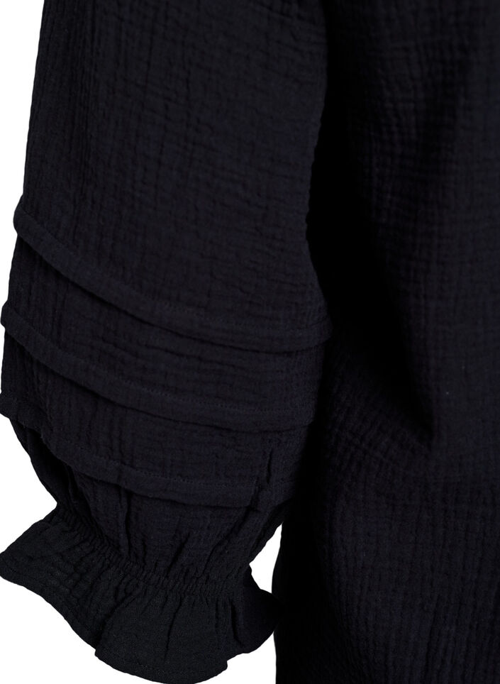 Puuvillainen musliinipusero, jossa on 3/4-hihat, Black, Packshot image number 3