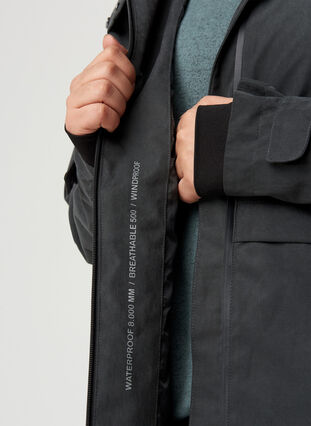 Vedenpitävä takki hupulla ja säädettävällä vyötäröllä , Black, Model image number 2