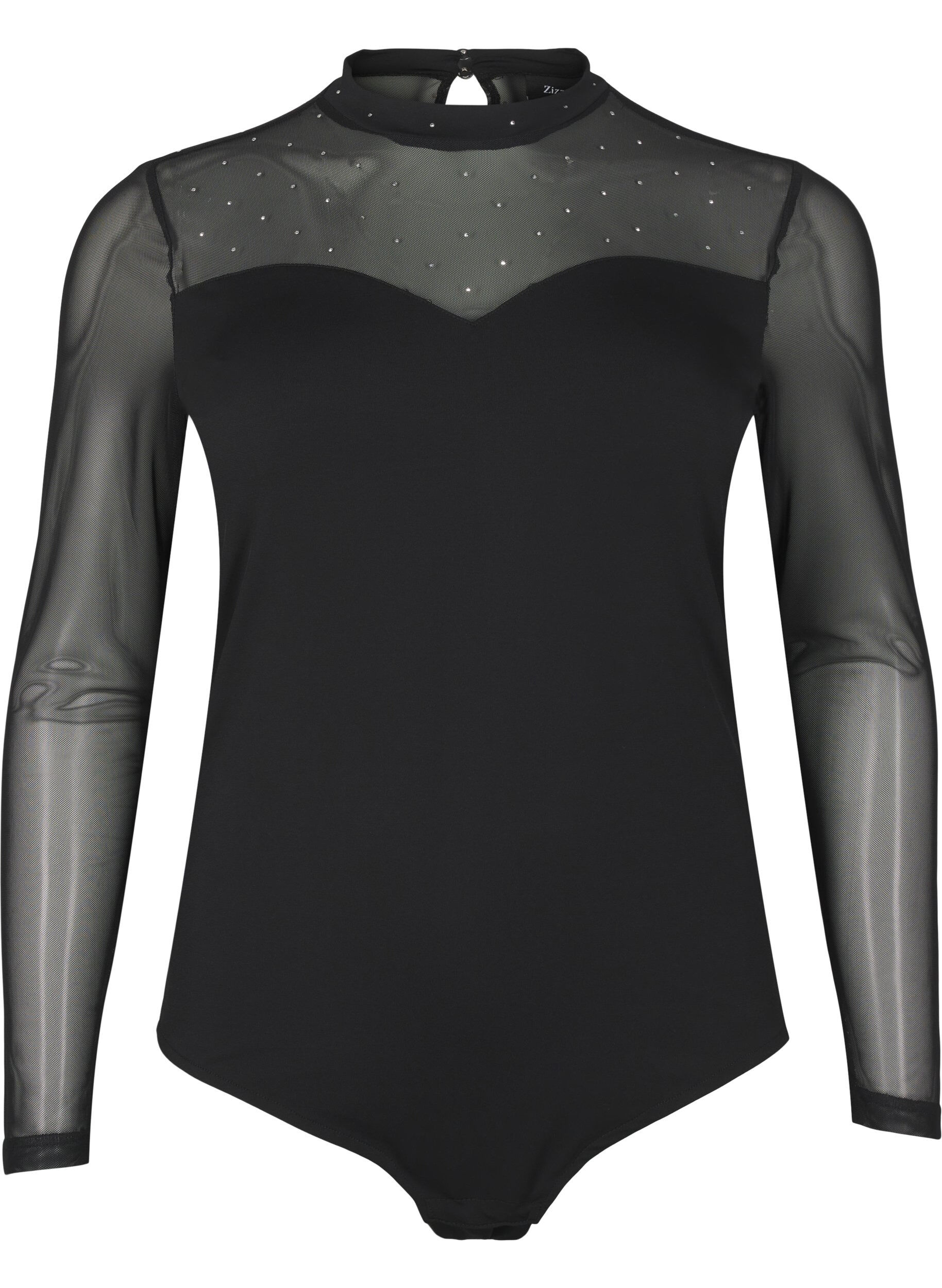 Zizzi Bodystocking niiteill&auml; ja pitkill&auml; meshj -hihoilla, Black, Packshot image number 0
