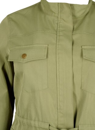 Armeijatyylinen takki, jossa on kiristysnauha vyötäröllä, Aloe, Packshot image number 2