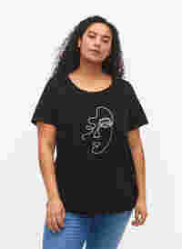 Puuvillainen t-paita kimaltavalla printillä, Black Shimmer Face, Model