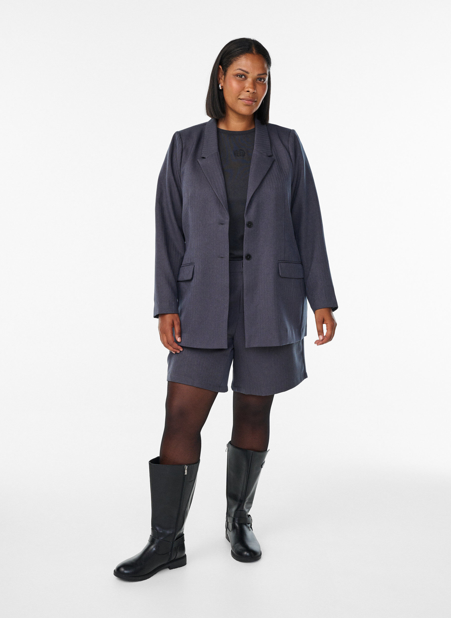 Zizzi Klassinen bleiseri taskuilla, Harmaa, Model image number 1