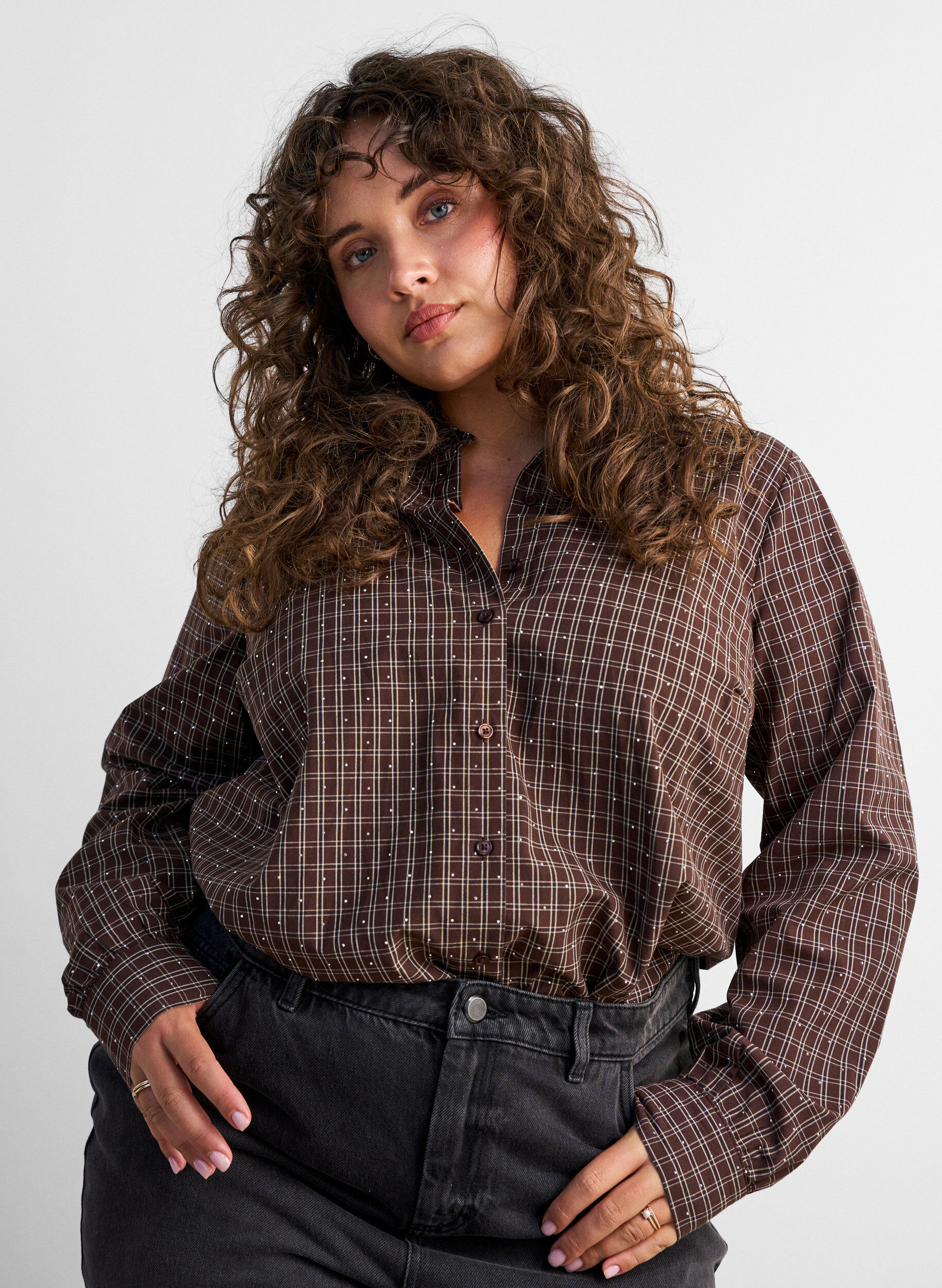 Ruudullinen paita strasseilla, Ruskea, Model