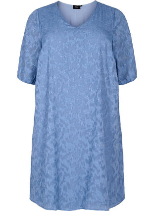 Lyhythihainen mekko tekstuurilla, Coronet Blue, Packshot image number 0