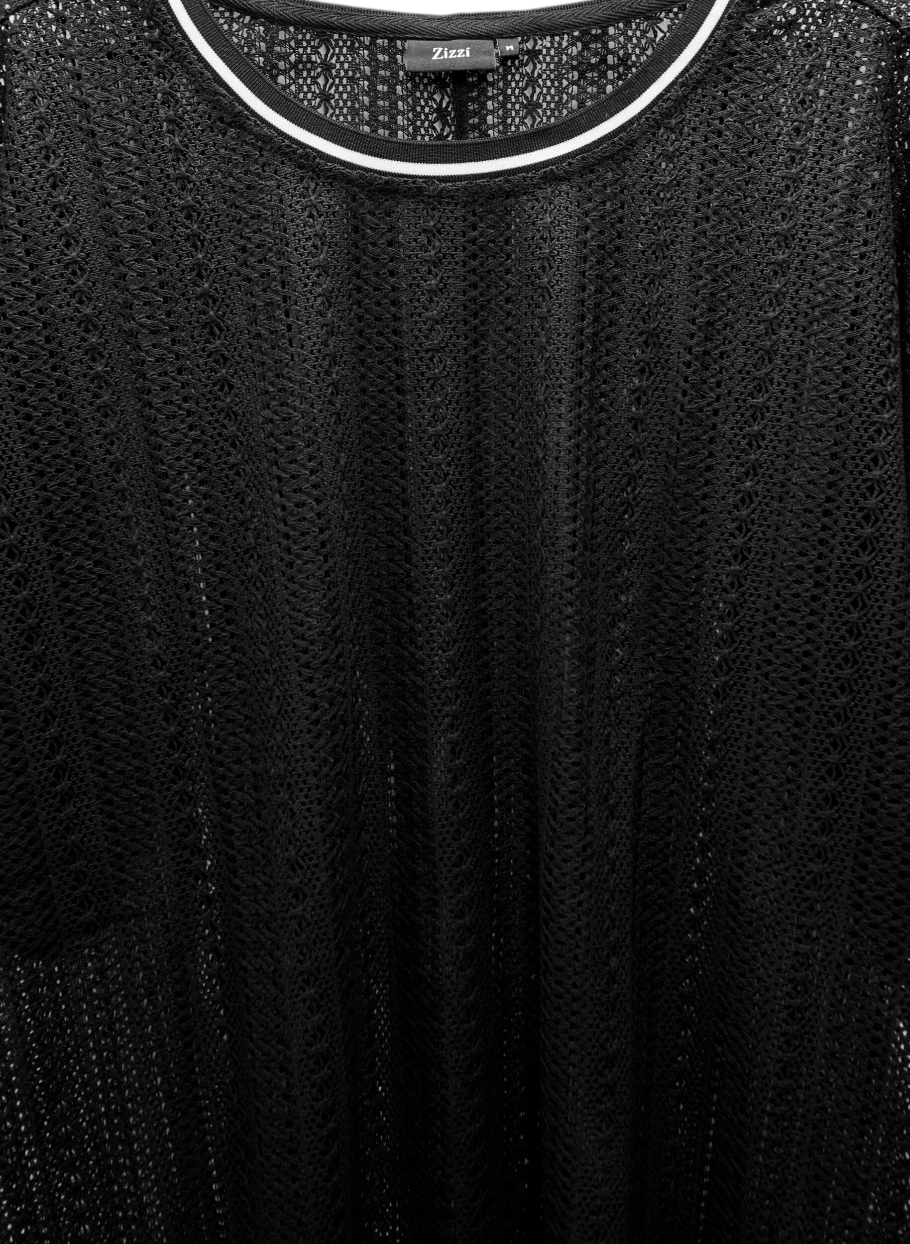 Zizzi Midimekko avoimella kuviolla ja lyhyill&auml; hihoilla, Musta, Packshot image number 2