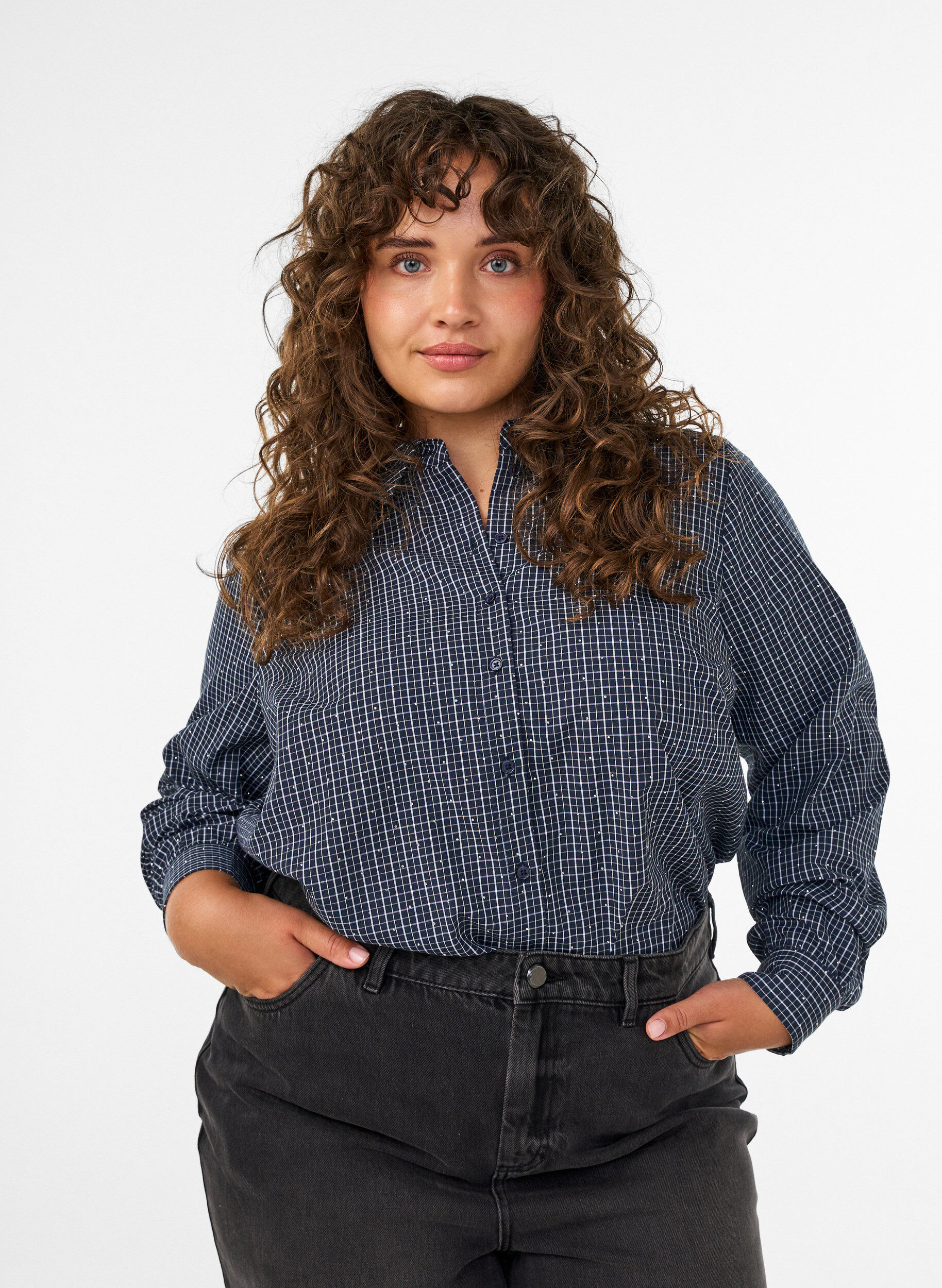 ZizziRuudullinen paita strasseilla, Sininen, Model image number 0
