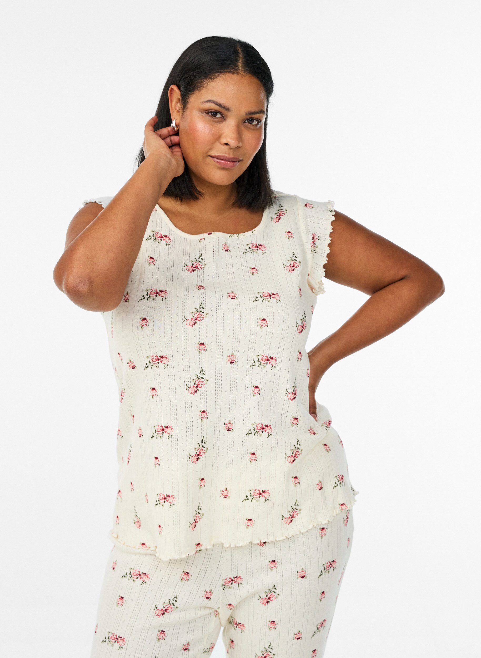 Zizzi Luomupuuvillainen pyjamapaita lyhyill&auml; hihoilla, 9990, Model image number 0