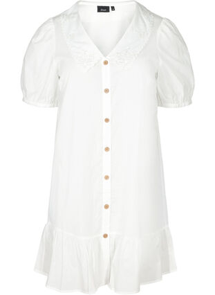 Puuvillainen paitamekko pallohihoilla , Bright White, Packshot image number 0