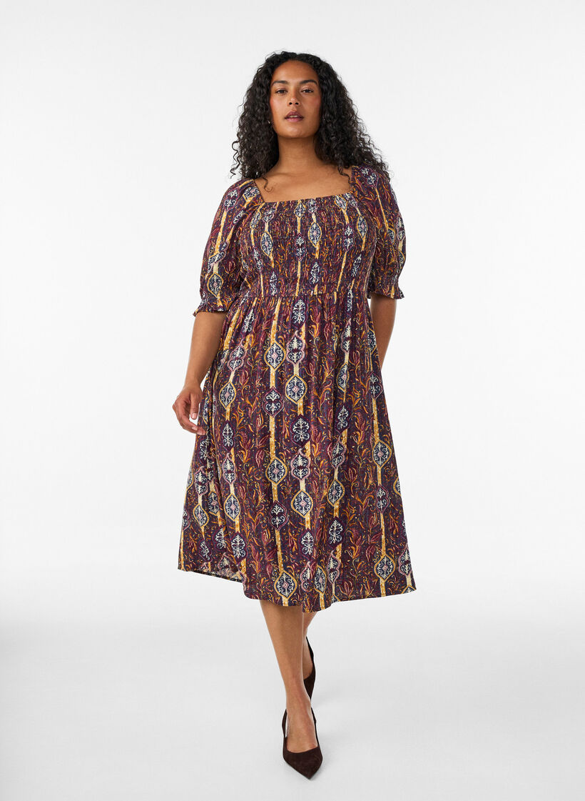 Kes&auml;mekko viskoosista paisley-kuosilla, Violetti, Model image number 0