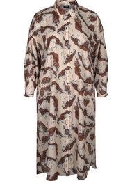 Pitkähihainen mekko kuosilla ja napituksella, Camouflage AOP