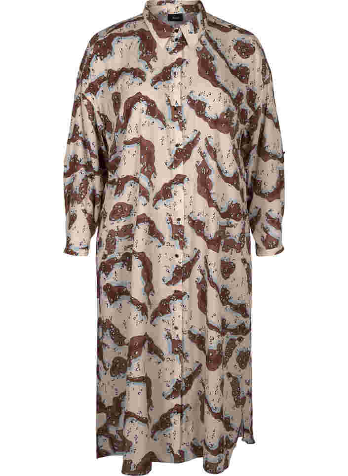 Pitkähihainen mekko kuosilla ja napituksella, Camouflage AOP, Packshot image number 0