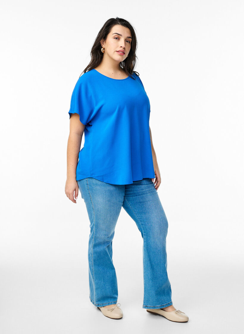 Lyhythihainen pusero py&ouml;re&auml;ll&auml; p&auml;&auml;ntiell&auml;, Sininen, Model image number 1