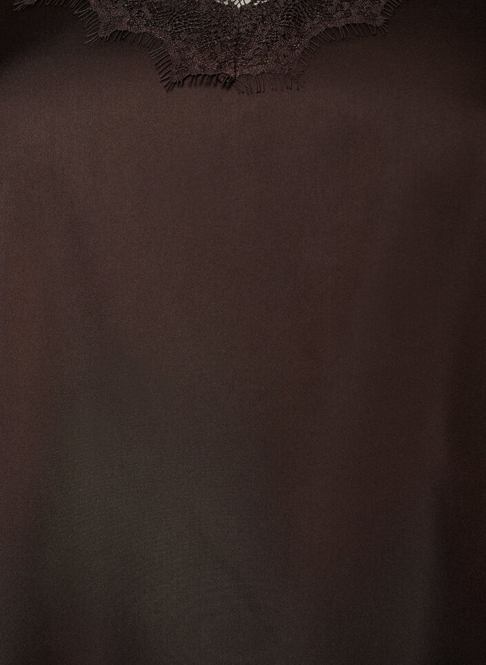 Satiinipintainen toppi pitsireunalla ja ep&auml;symmetrisell&auml; helmalla, Ruskea, Packshot image number 2