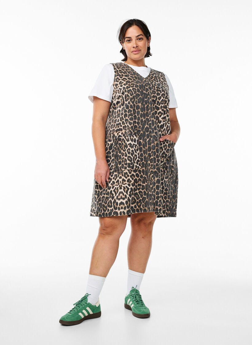 Taskumekko leopardikuvioinnilla ja taskuilla, Ruskea, Model image number 1