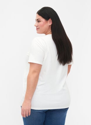 T-paita v-pääntiellä ja yksityiskohdalla, Warm Off-white, Model image number 1