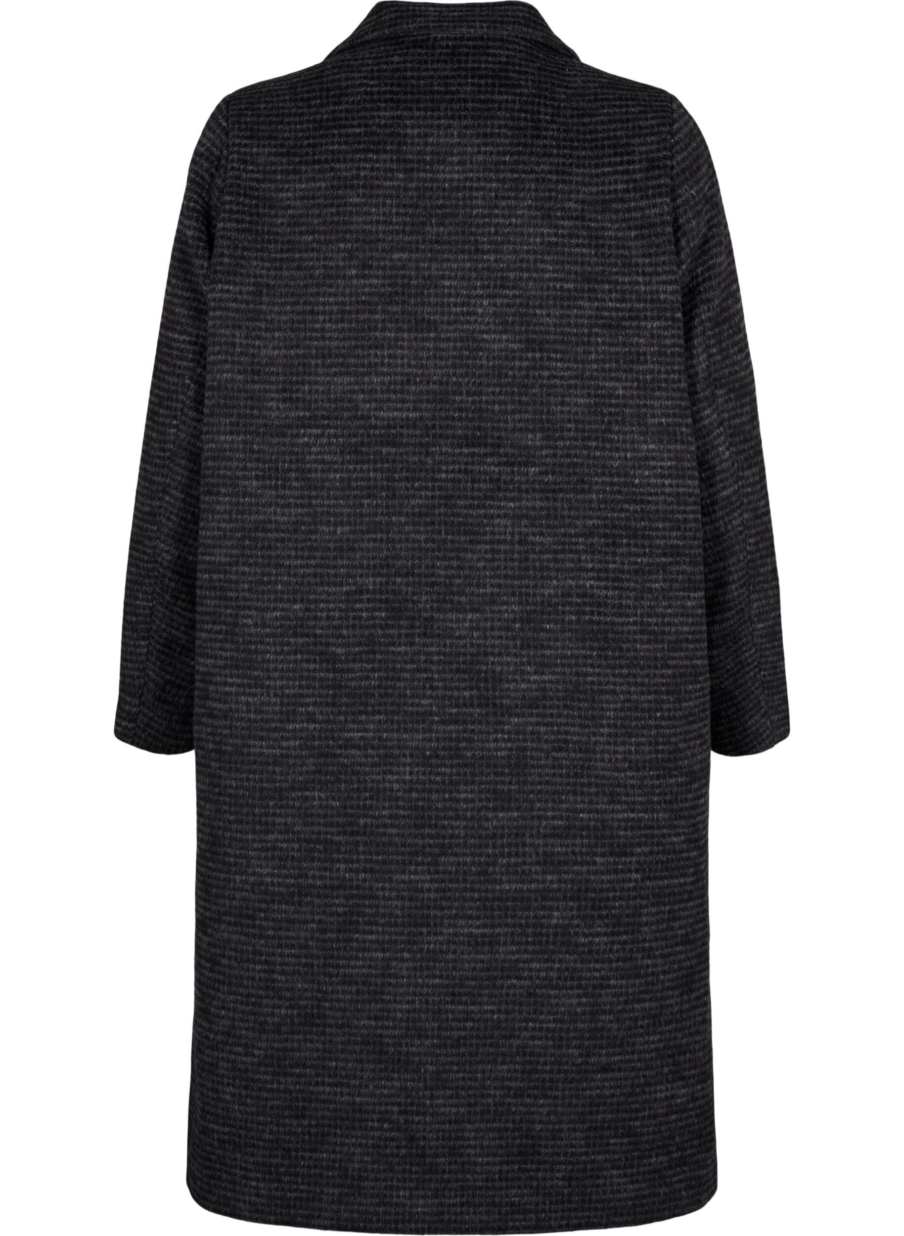 Zizzi Ruudullinen villakangastakki harjatulla pinnalla, Black Comb, Packshot image number 1