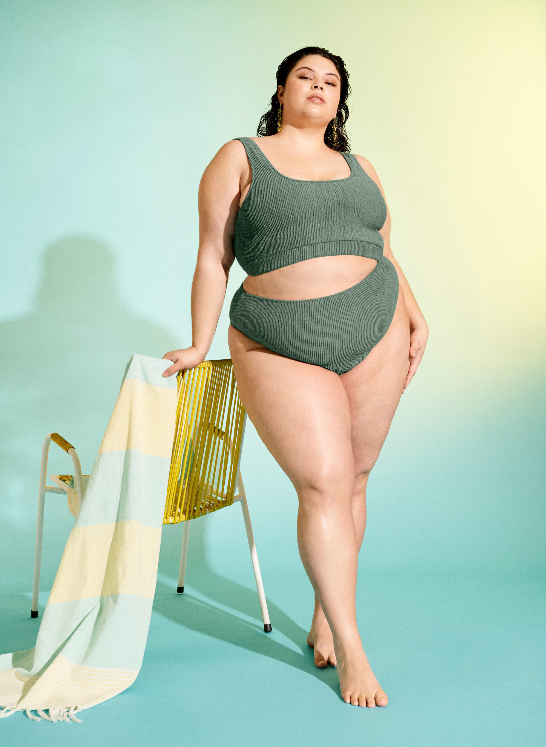 Zizzi Bikinialaosa krepatulla tekstuurilla, Vihre&auml;, Image image number 0