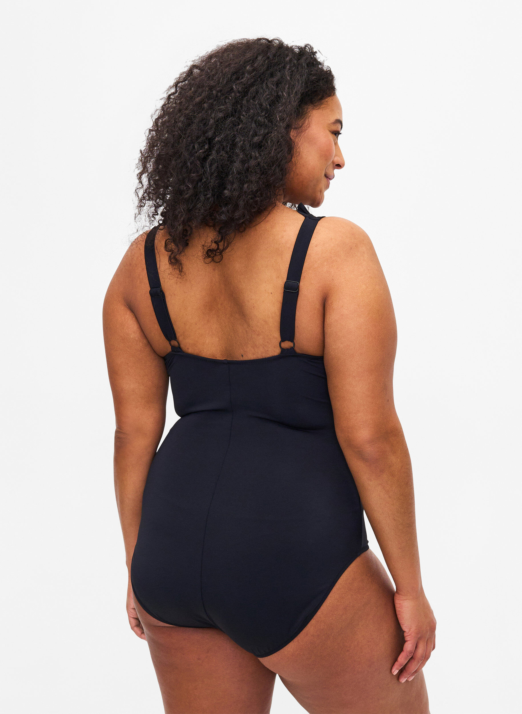 Zizzi V-kaula-aukkoinen uimapuku r&ouml;yhel&ouml;ill&auml;, Black, Model image number 1