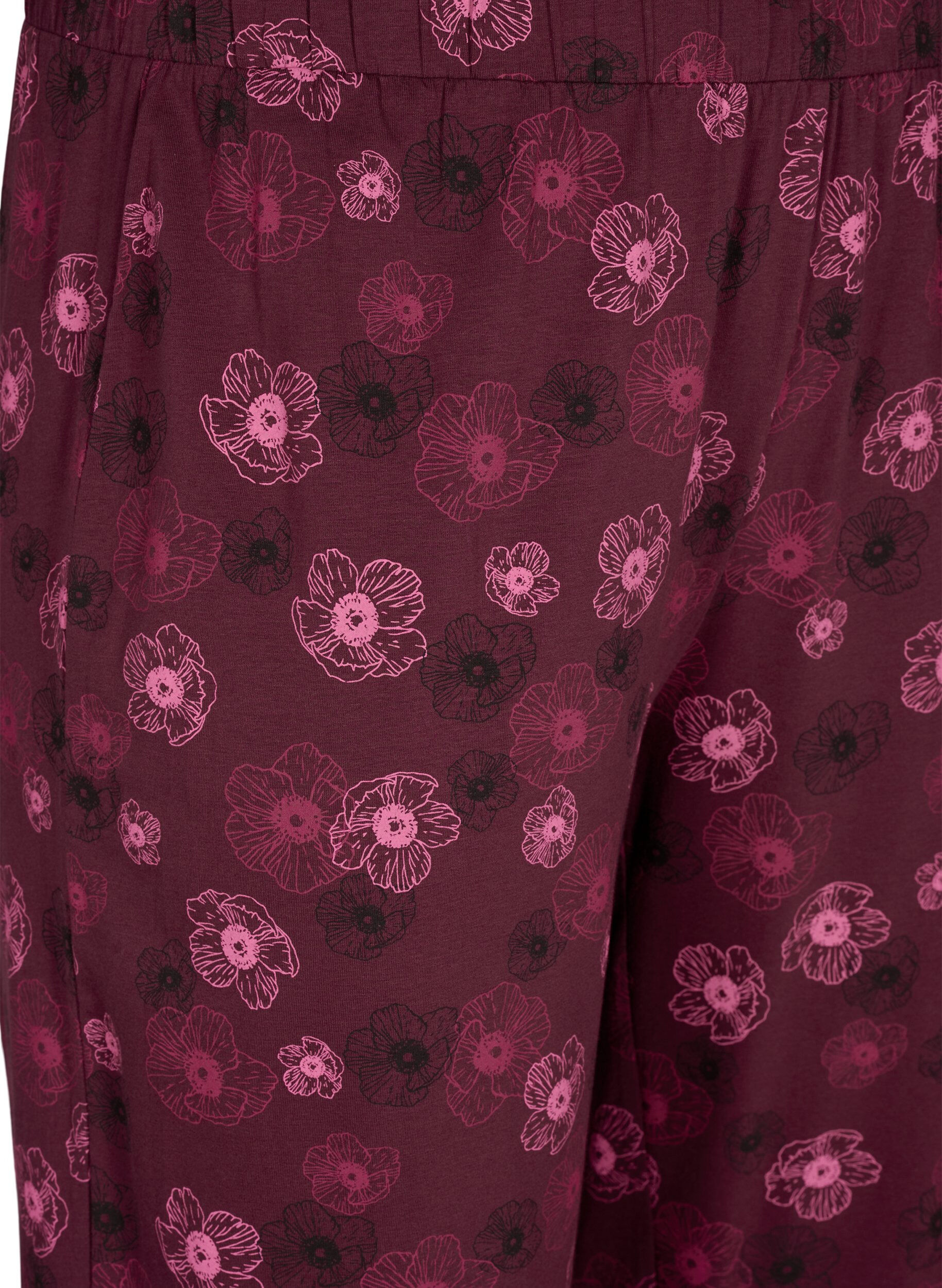 Zizzi Puuvillaiset pyjamahousut printill&auml;, Tumma Bordeaux, Packshot image number 2