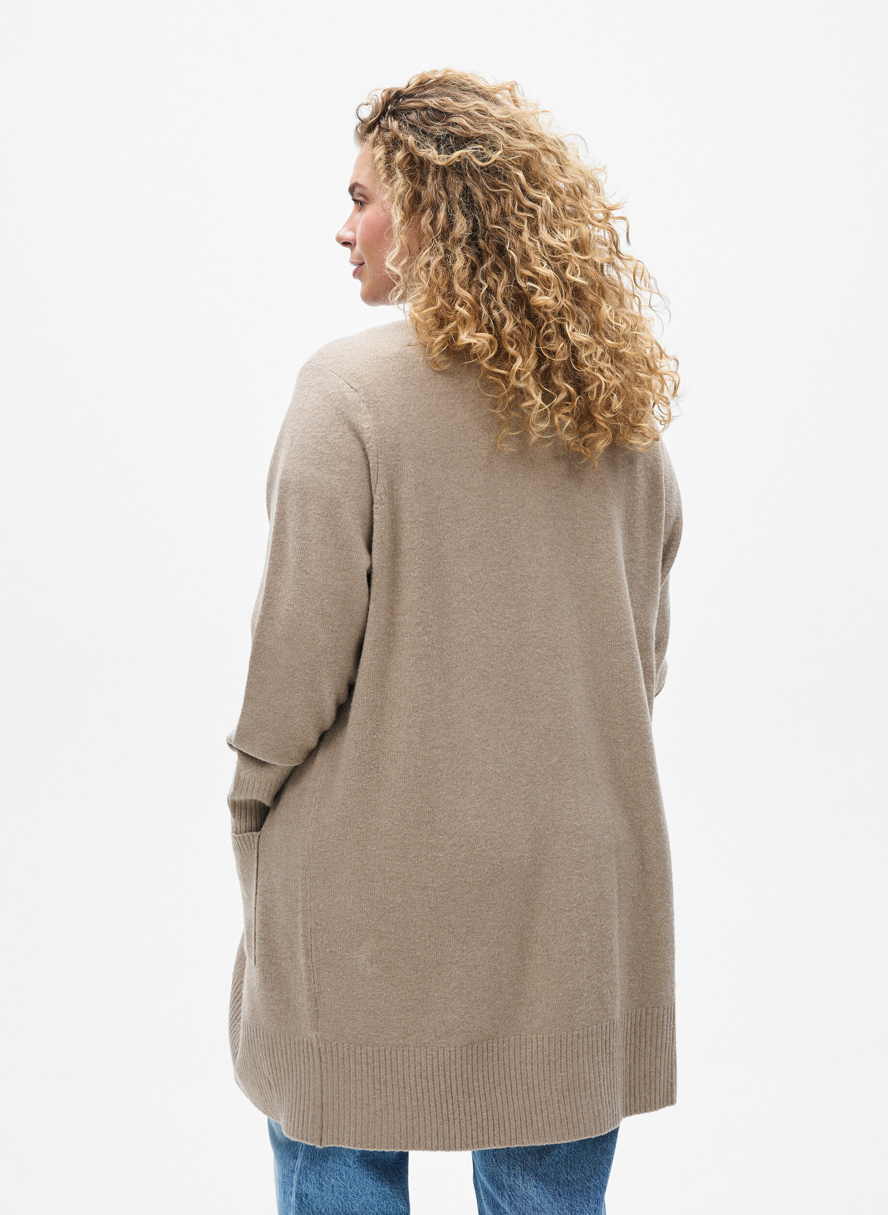 ZizziJoustinneuletakki taskuilla, Beige, Model image number 2