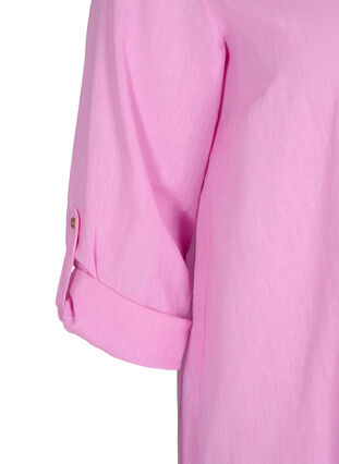Puuvillasta ja pellavasta valmistettu raidallinen mekko, Begonia Pink, Packshot image number 3