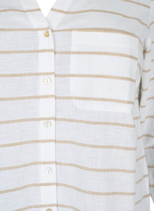 Puuvilla-pellavasekoitteinen paitapusero, jossa on napitus, White Taupe Stripe, Packshot image number 2