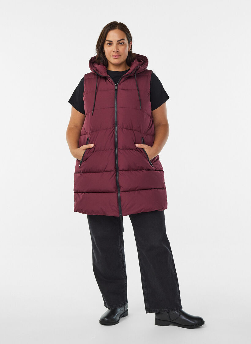 Pitk&auml; liivi hupulla ja taskuilla, Punainen, Model image number 1