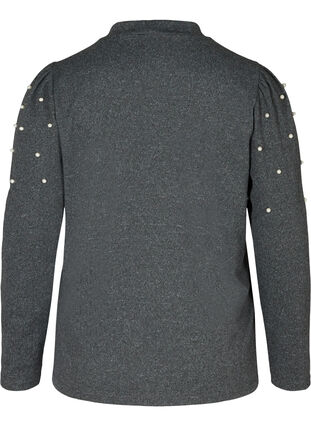 Meleerattu pusero puhvihihoilla ja helmillä, Dark Grey Melange, Packshot image number 1