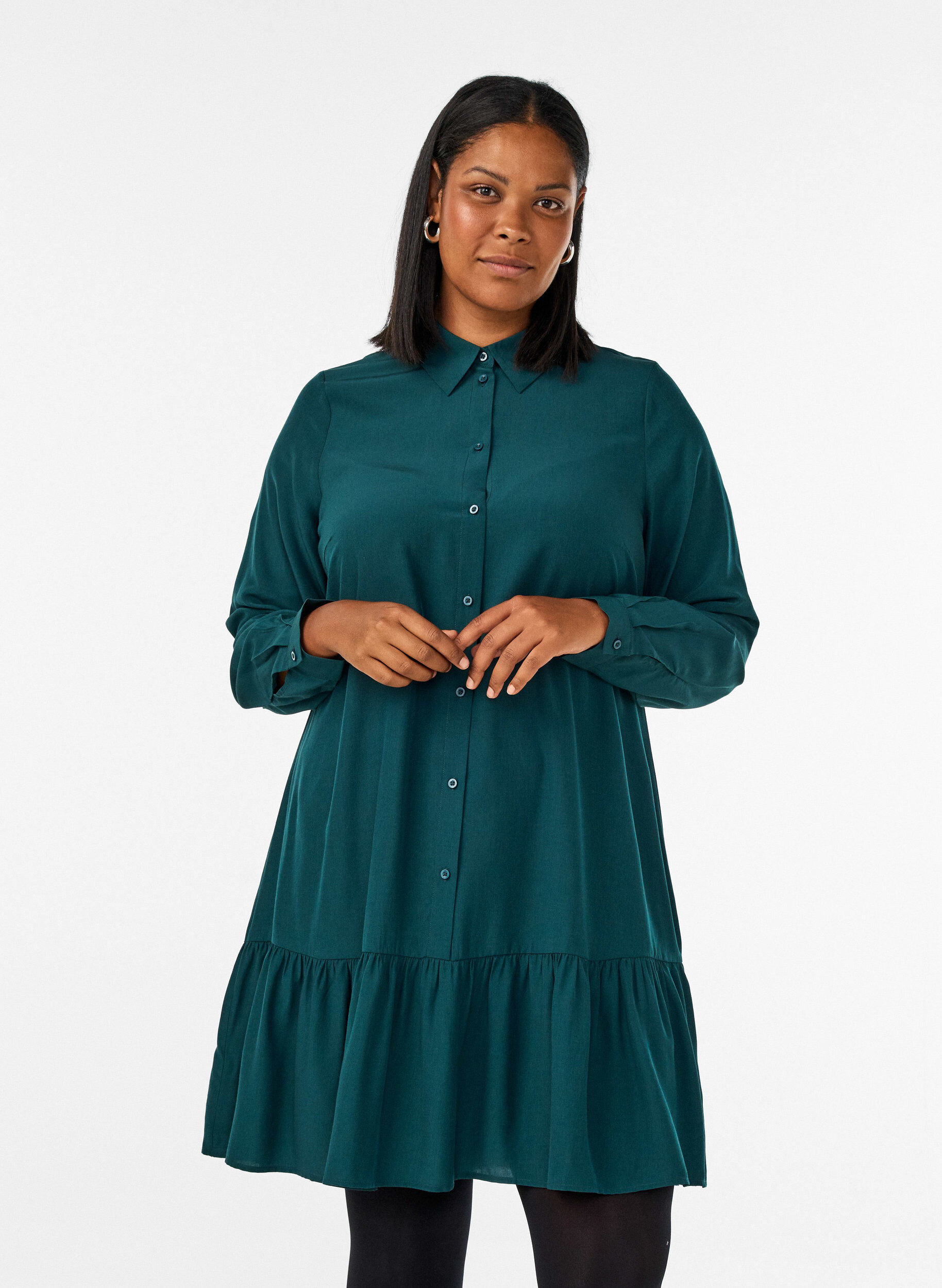 ZizziLyhyt paitamekko r&ouml;yhel&ouml;kerroksella, Vihre&auml;, Model image number 0