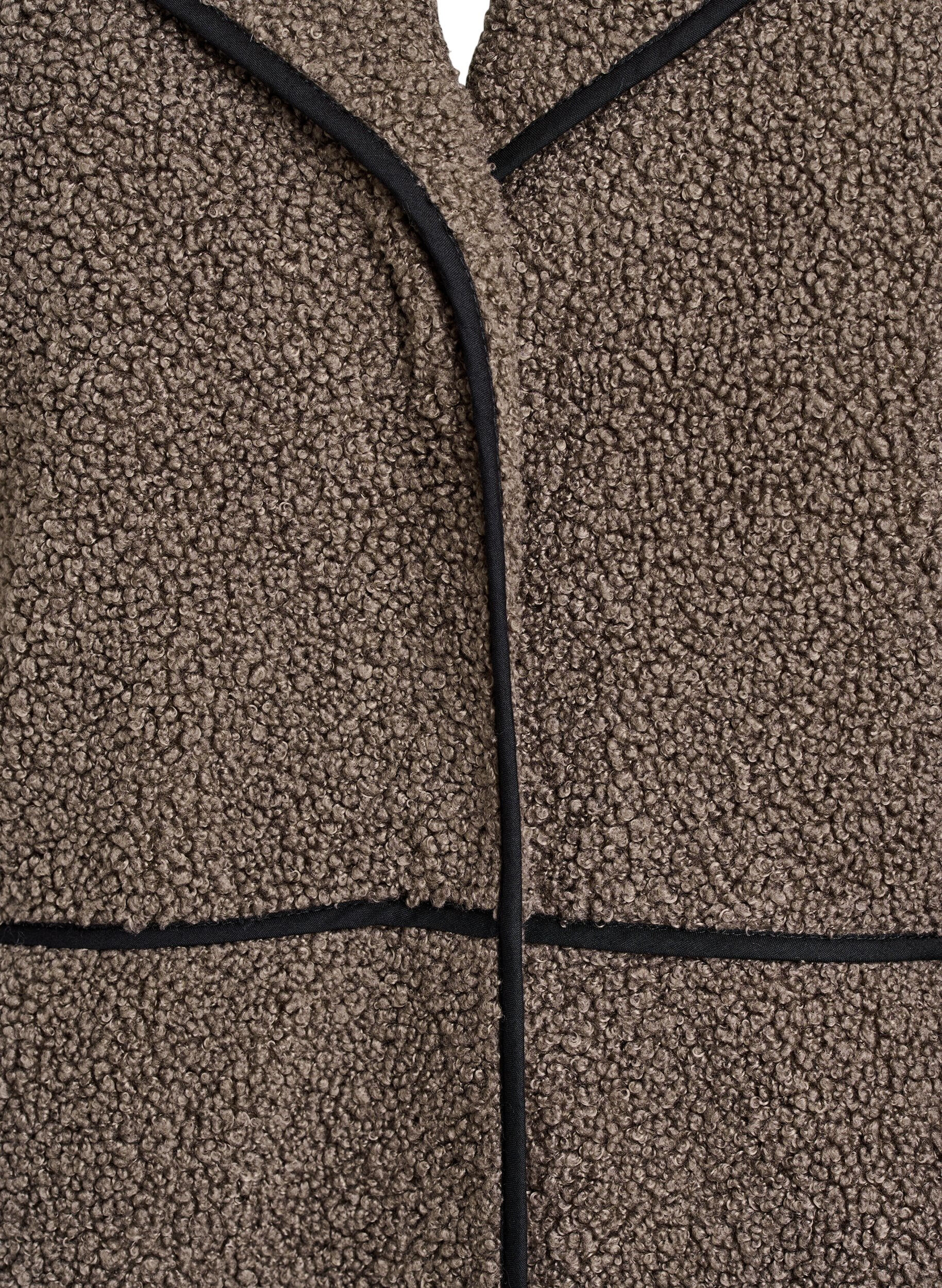 Zizzi Pehme&auml; teddy-takki kontrastiyksityiskohdilla, Ruskea, Packshot image number 2