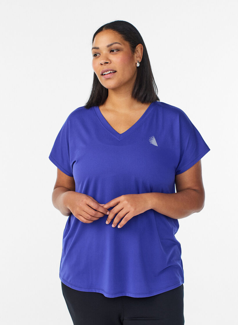 V&auml;lj&auml; treenipaita, jossa on V-p&auml;&auml;ntie, Violetti, Model image number 0