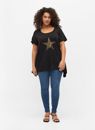 Lyhythihainen puuvillainen t-paita a-mallissa , Black w. Gold Star, Model image number 2