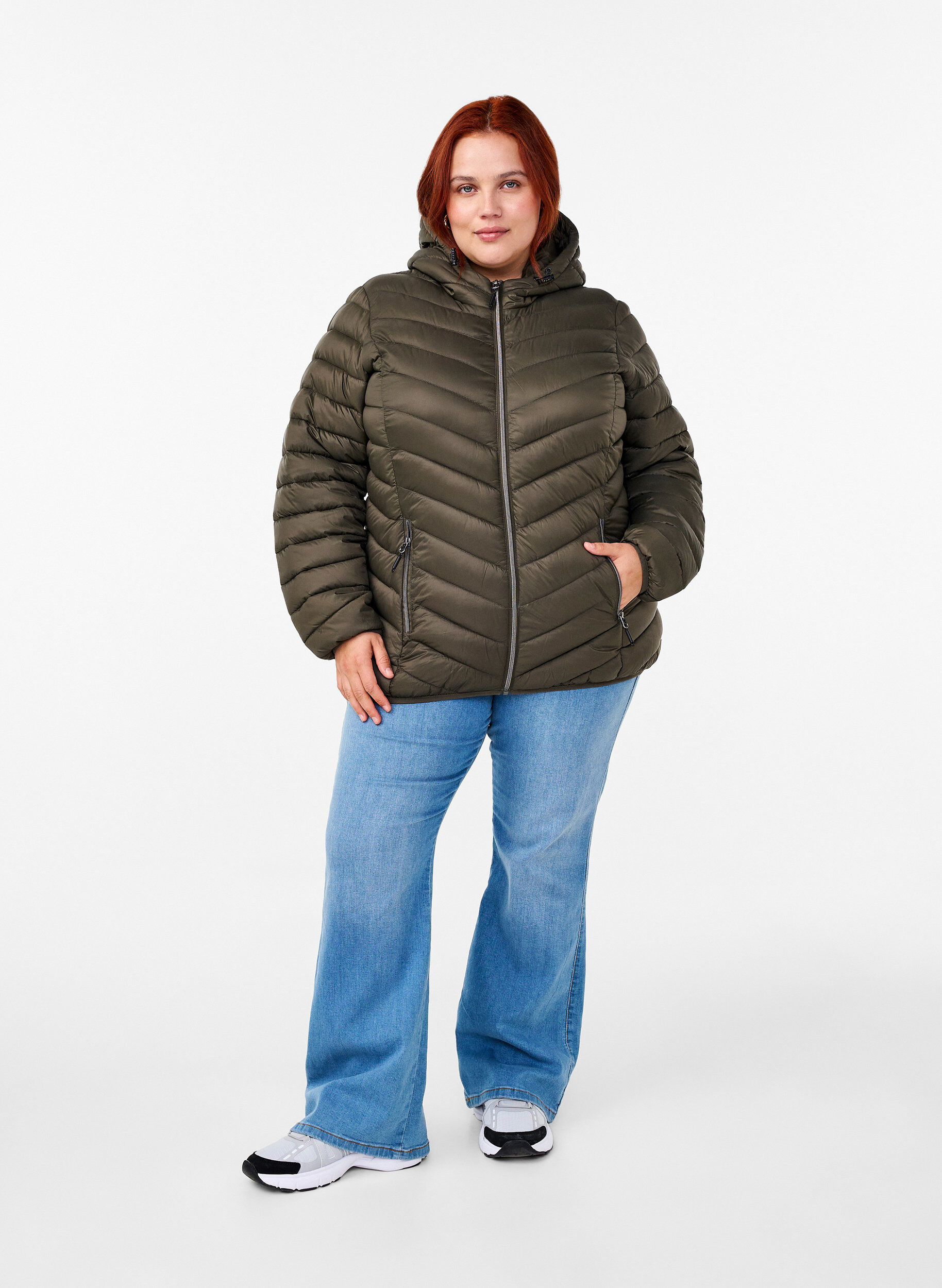 ZizziKevyt takki hupulla, Vihre&auml;, Model image number 1