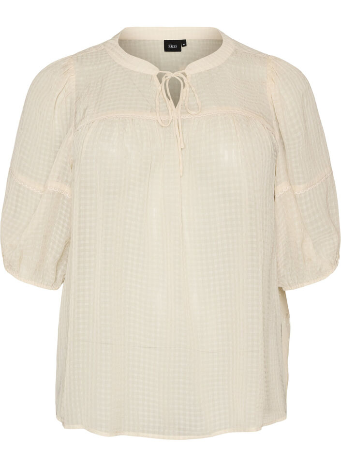 Seersucker-pusero ny&ouml;rill&auml;, Beige, Packshot image number 0