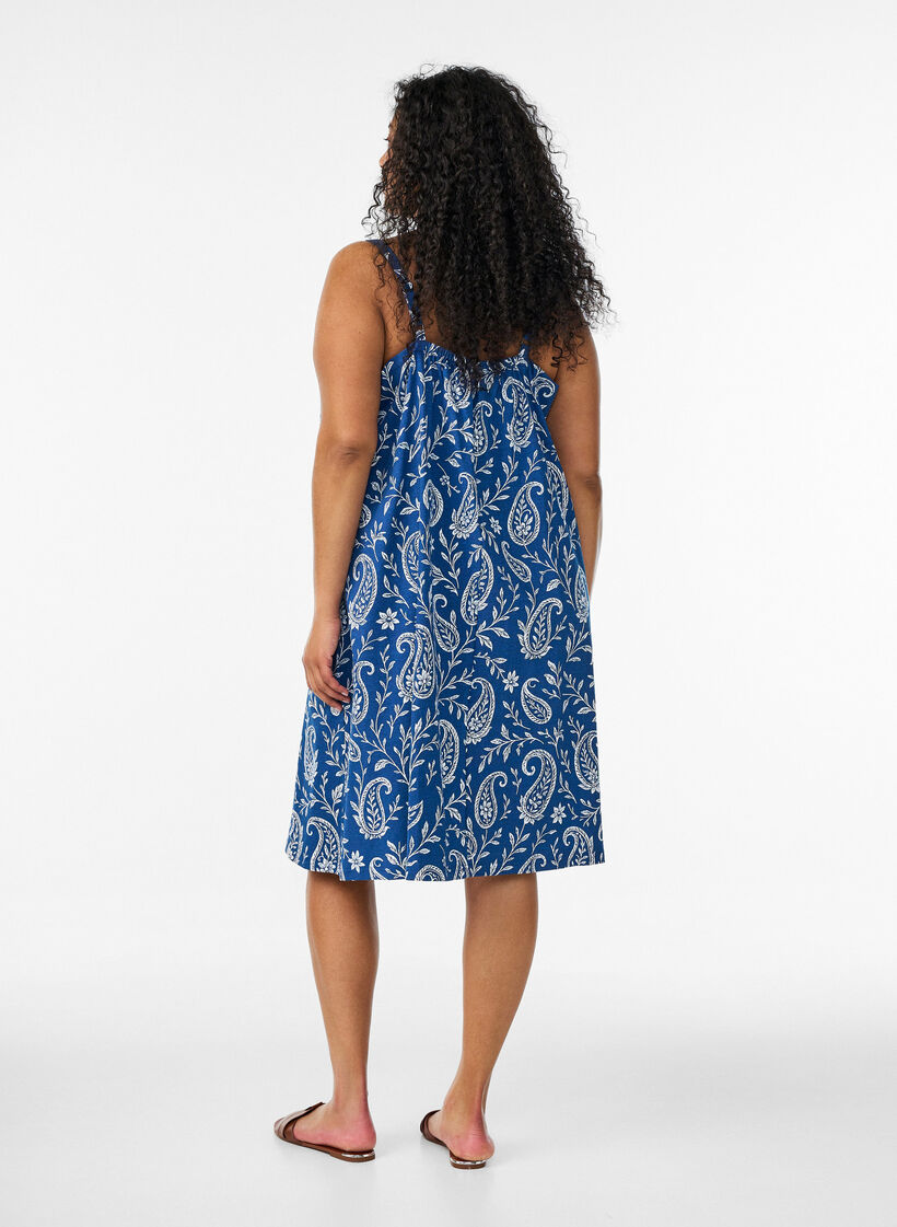 Midipituinen olkainmekko luomupuuvillaa, Sininen, Model image number 2