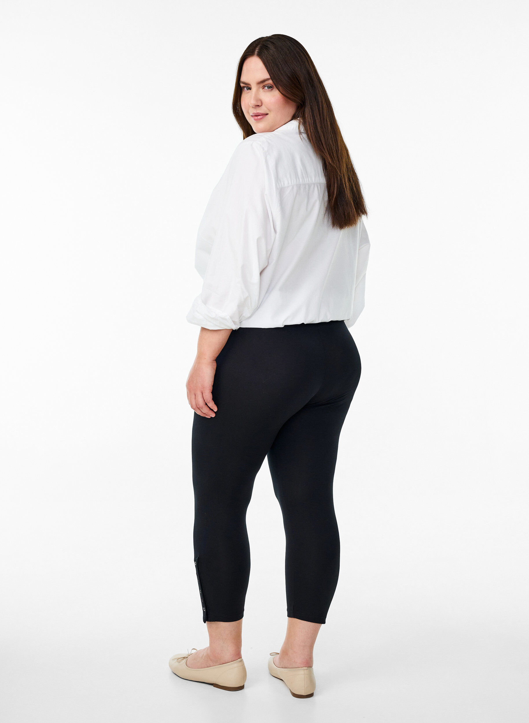 Zizzi3/4-leggingsit napeilla, Musta, Model image number 2