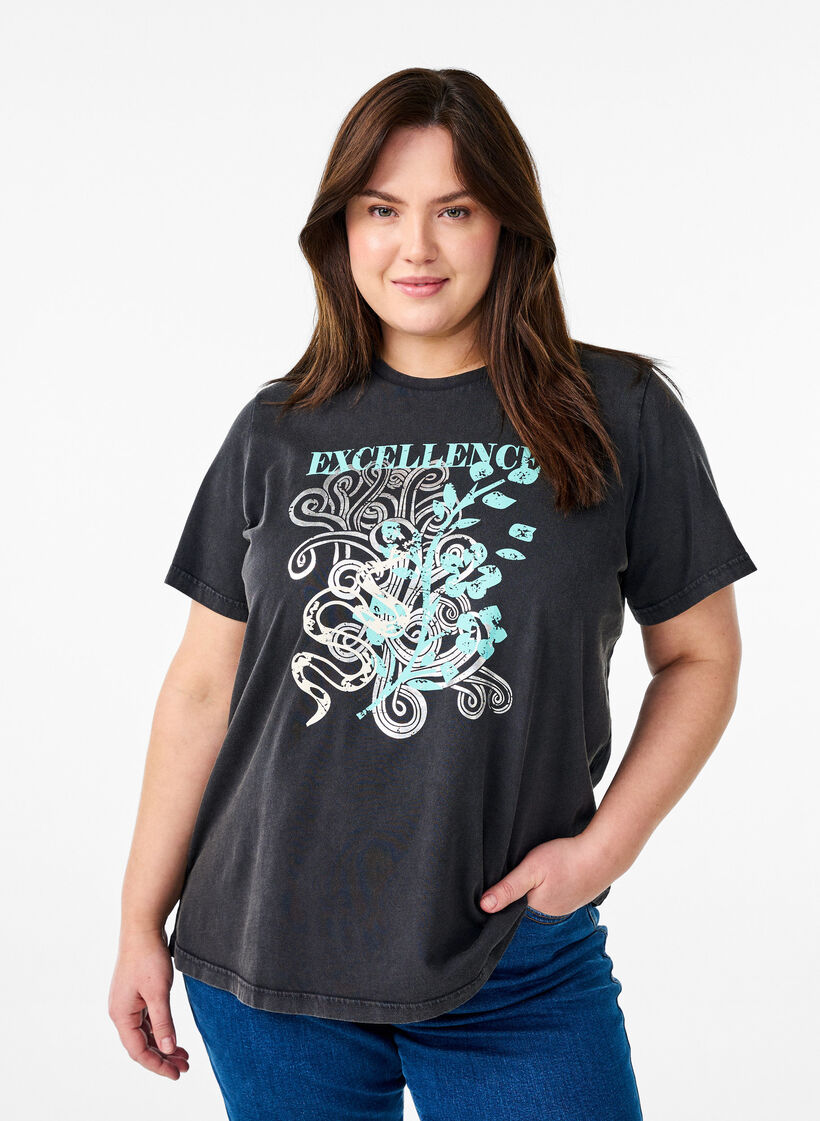 T-paita luomupuuvillasta, jossa on siisti printti, Harmaa, Model image number 0