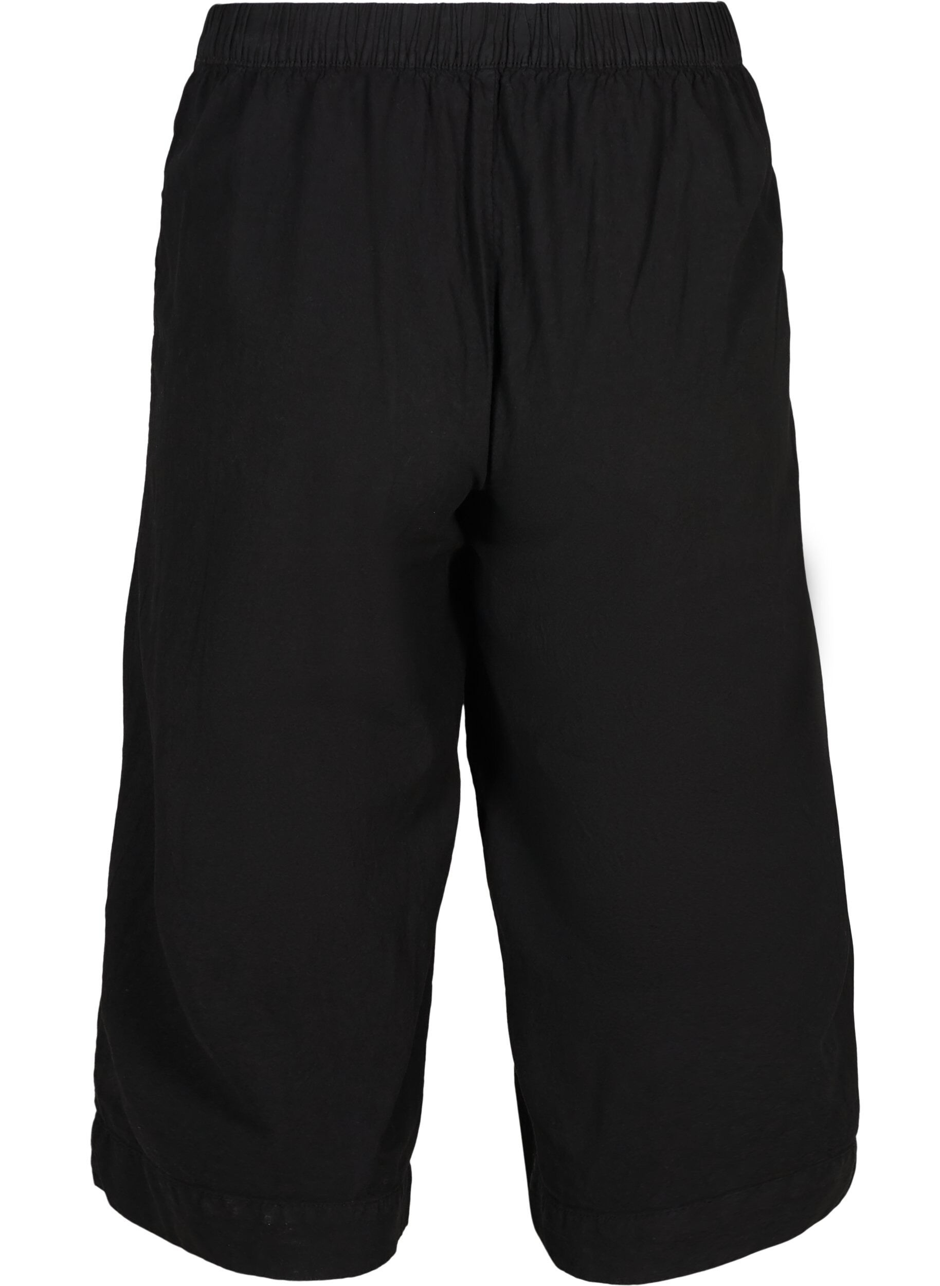 Zizzi V&auml;lj&auml;t culottes-housut puuvillasta , Black, Packshot image number 1
